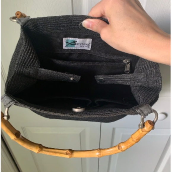 Vintage Black Woven Bag with Bamboo Handles - Picture 11 of 12